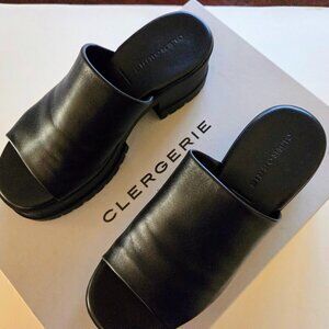 Clergerie Wiam Black 1-1/2" Platform Slide Sandals Size 7 Lug Sole Block Heel